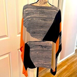 Chico’s Black and Peach Geometric Poncho